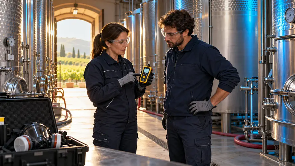 Scena illustrativa di formazione: Aggiornamento corso SO2 – Anidride Solforosa Safety