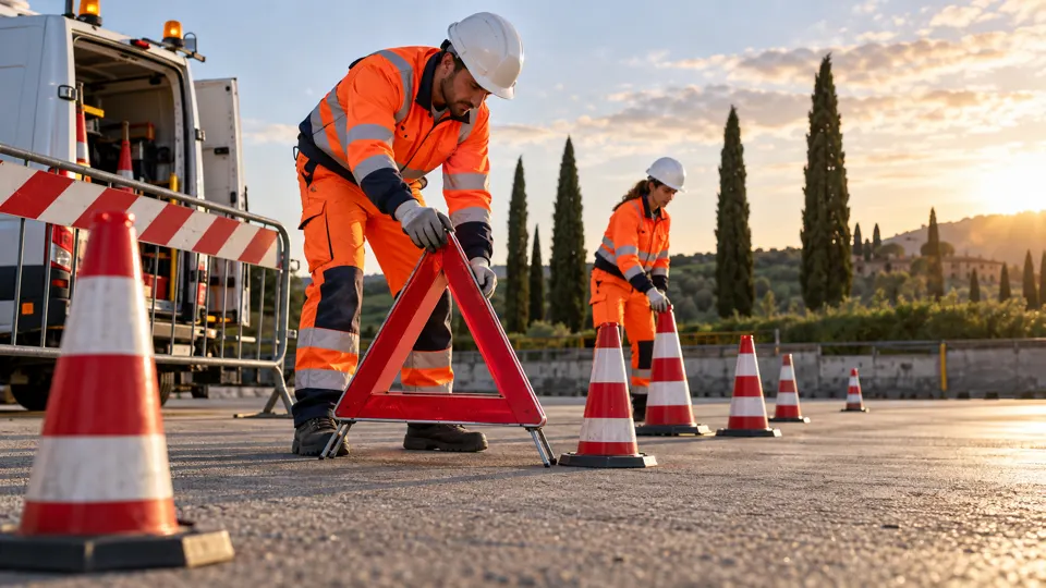 Scena illustrativa di segnalamento temporaneo: Corso per addetti alla pianificazione, controllo e apposizione della segnaletica stradale in presenza di traffico veicolare