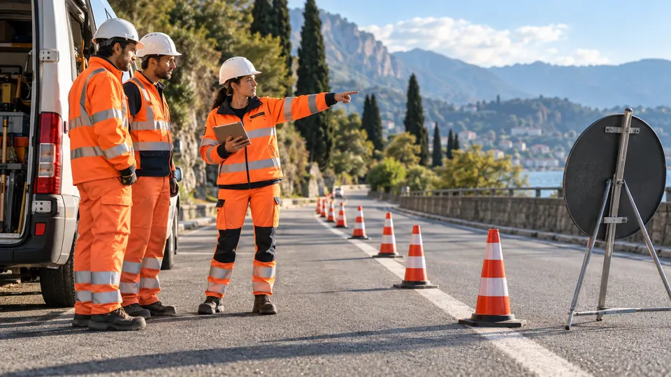 Scena illustrativa di segnalamento temporaneo: Corso per preposti alla pianificazione, controllo e apposizione della segnaletica stradale in presenza di traffico veicolare
