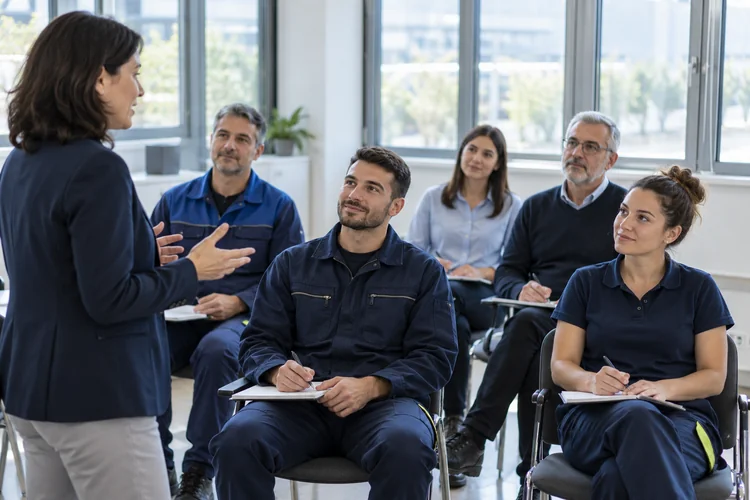 Scena illustrativa di un gruppo di lavoratori durante una lezione