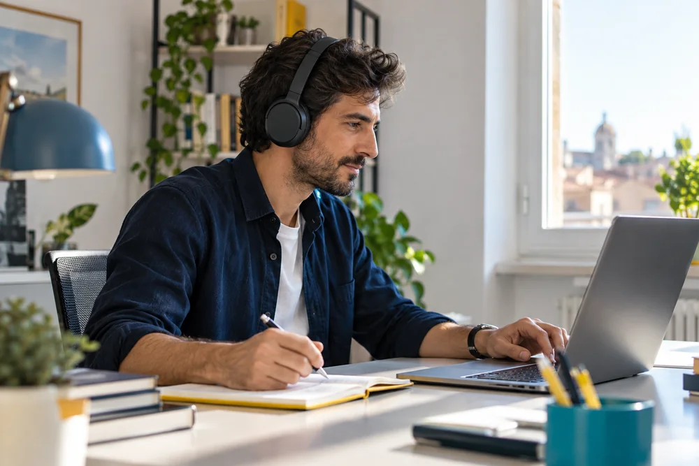 Partecipante che segue un corso dal proprio computer